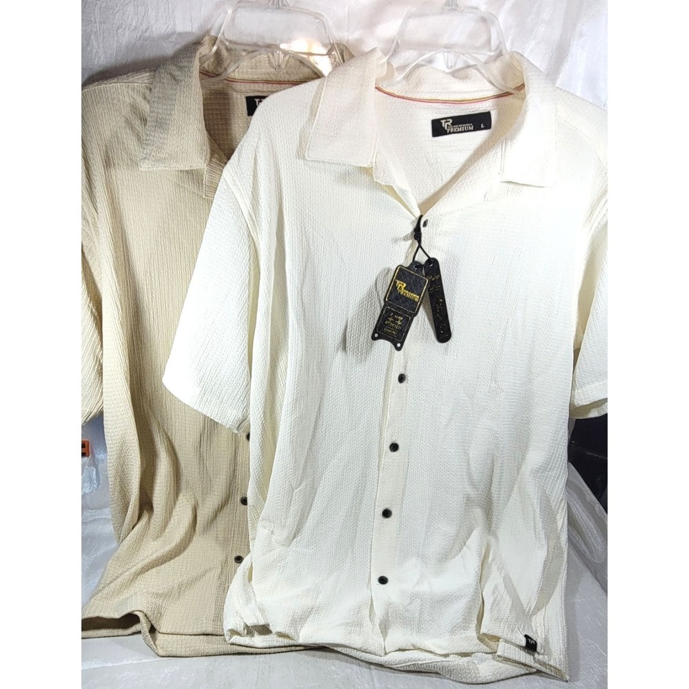 2 Tailored Recreation TR Premium Men's Textured Knit Button-up Golf Shirts - L